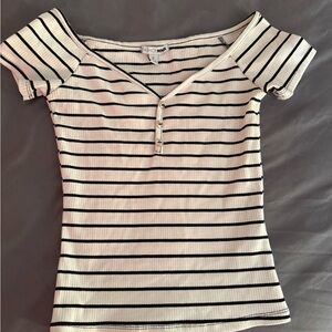 Fashion Nova Black and White Striped Blouse